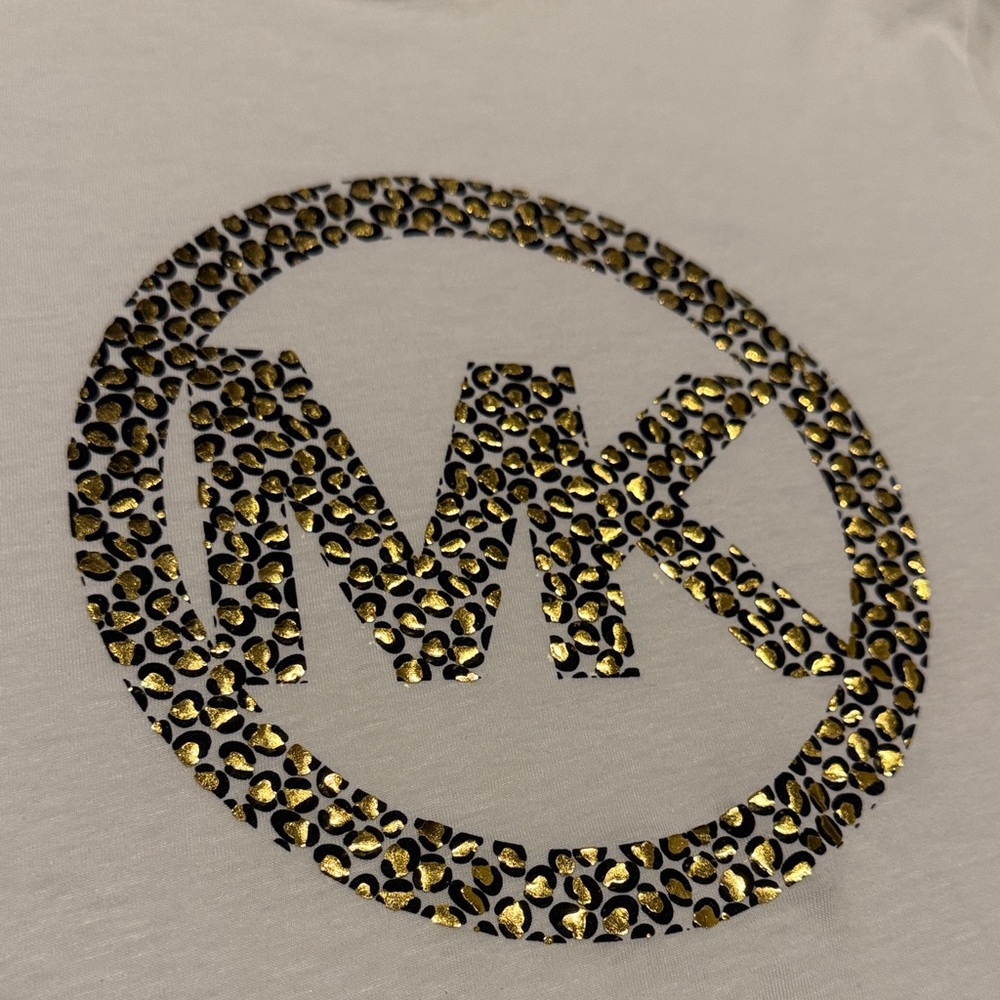 Michael Kors White Tee with Gold MK Logo - Picture 3 of 7